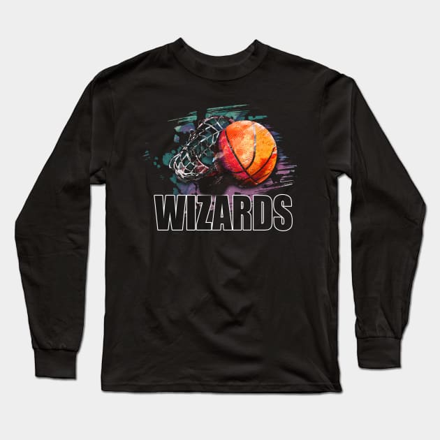 Retro Pattern Wizards Basketball Classic Style Long Sleeve T-Shirt by Frozen Jack monster